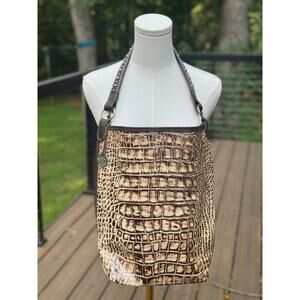 Double J Saddlery Croc Leather Handbag L Studded  Handle Messenger Tote Laptop
